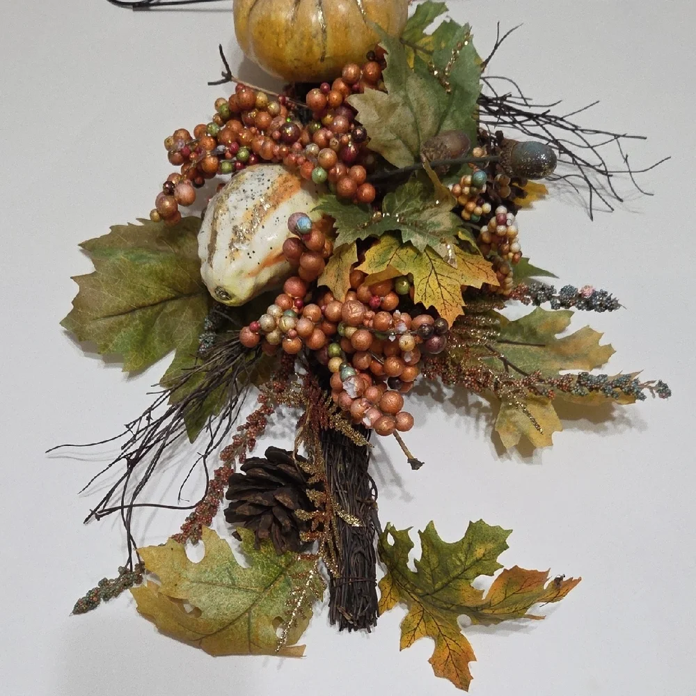 Source Unknown Rustic Autumn Wreath with Pumpkin and Gourds